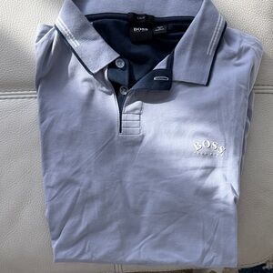 Boss Men's Light Blue Polo with Dark Blue Details